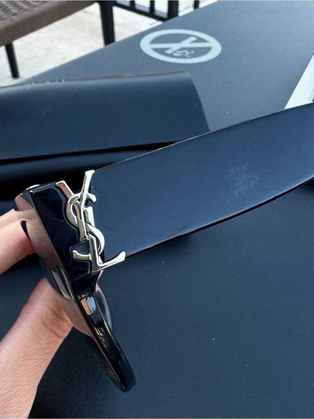 Saint Laurent Oversized Black Square Sunglasses with Gold YSL Accent